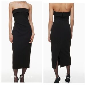 Aritzia Babaton FigureKnit Eyecatcher strapless midi dress in black. XS